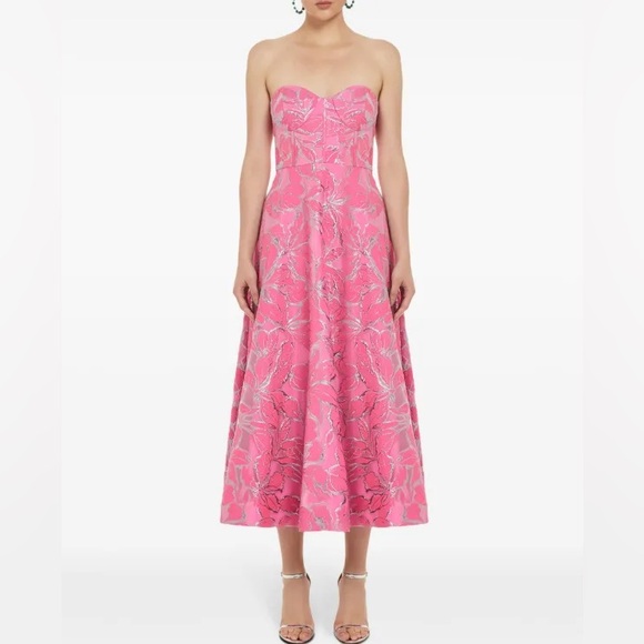 Ml Monique Lhuillier Amelia Floral Strapless Corset Maxi Dress 16 like new - Picture 1 of 6